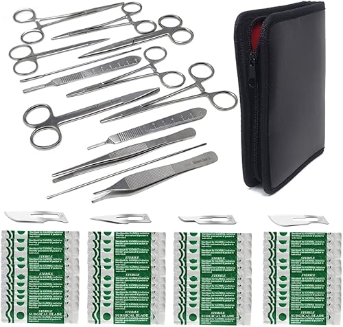 HTI Kit de disección para estudiantes de biología médica y veterinaria, laboratorio de anatomía, botánica, rana animal con cuchillas de mango de