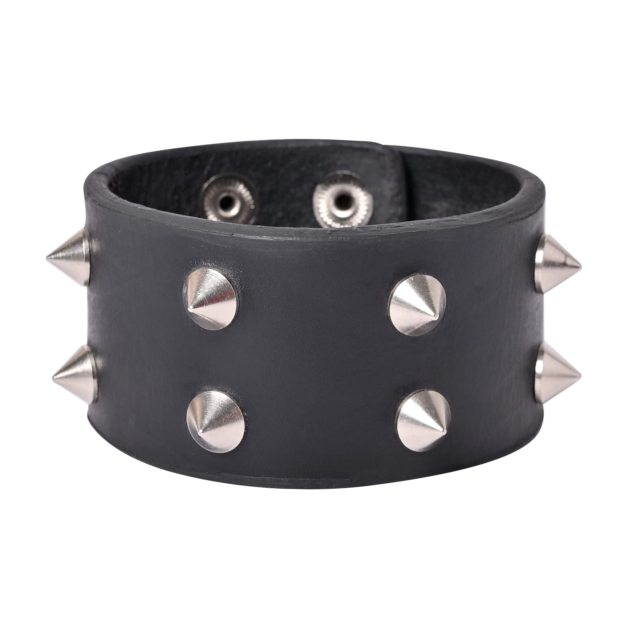 Urbanity Unisex Black Metal Spike Studded Rock Biker Wide Strap Leather Bracelet Wristband Adjustable (B097YCB1Z5) Amazon Price History, Amazon Price Tracker