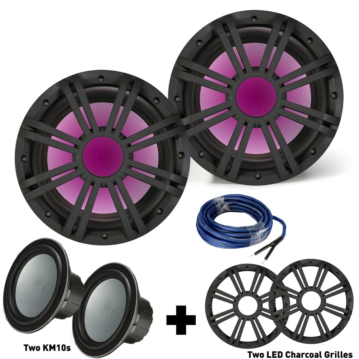 KICKER Two 10 Inch Marine Subwoofers with RGB LED Charcoal Grilles