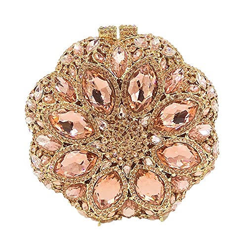 Boutique De FGG Elegant Round Crystal Clutch Evening Bags for Women Formal Party Handbags Bridal Wedding Purse Mini Rosegold