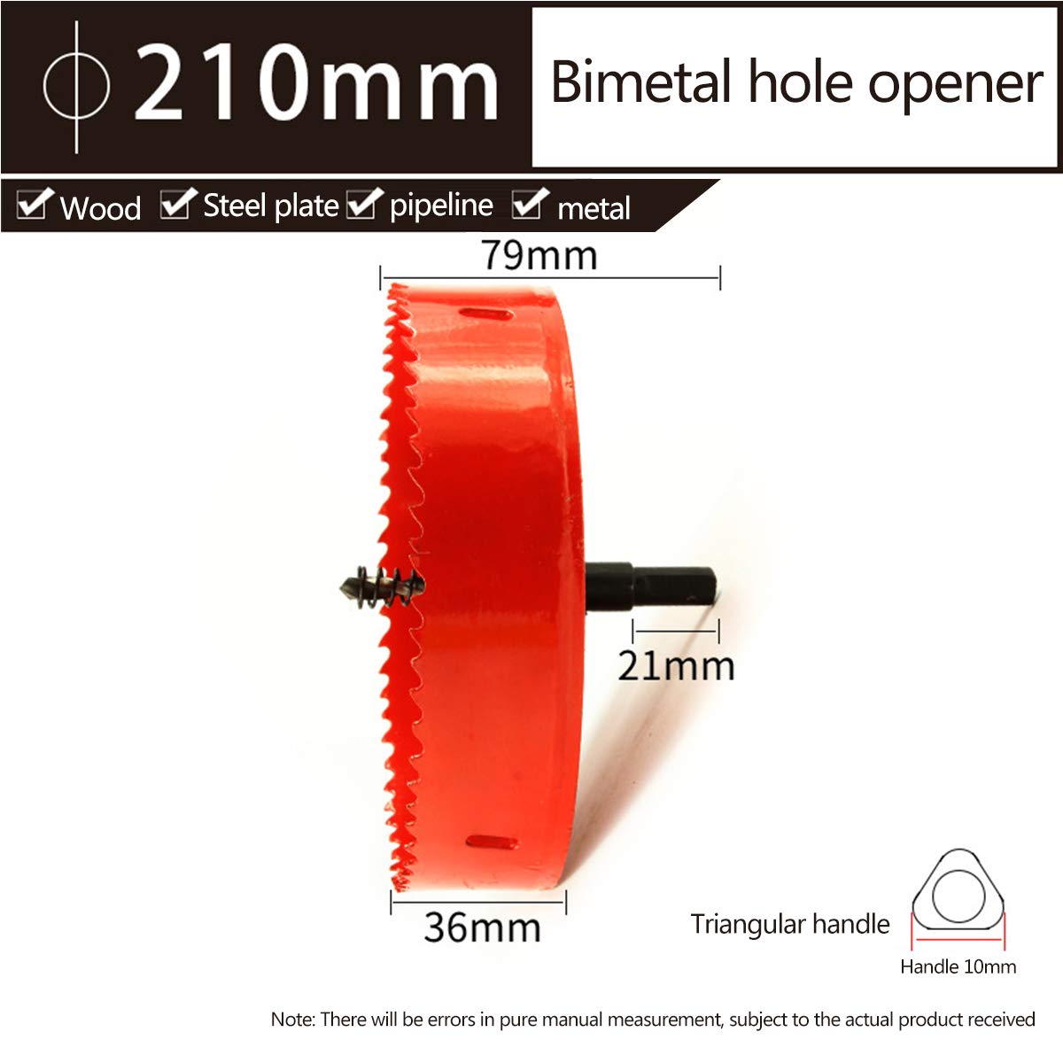 Sega a tazza, Sega a tazza attraverso metallo, legno, plastica, cartongesso Profondità di taglio: 36 mm, Diametro gambo punta: 10 mm, Lunghezza totale: 79 mm, Diametro di taglio: 210 mm