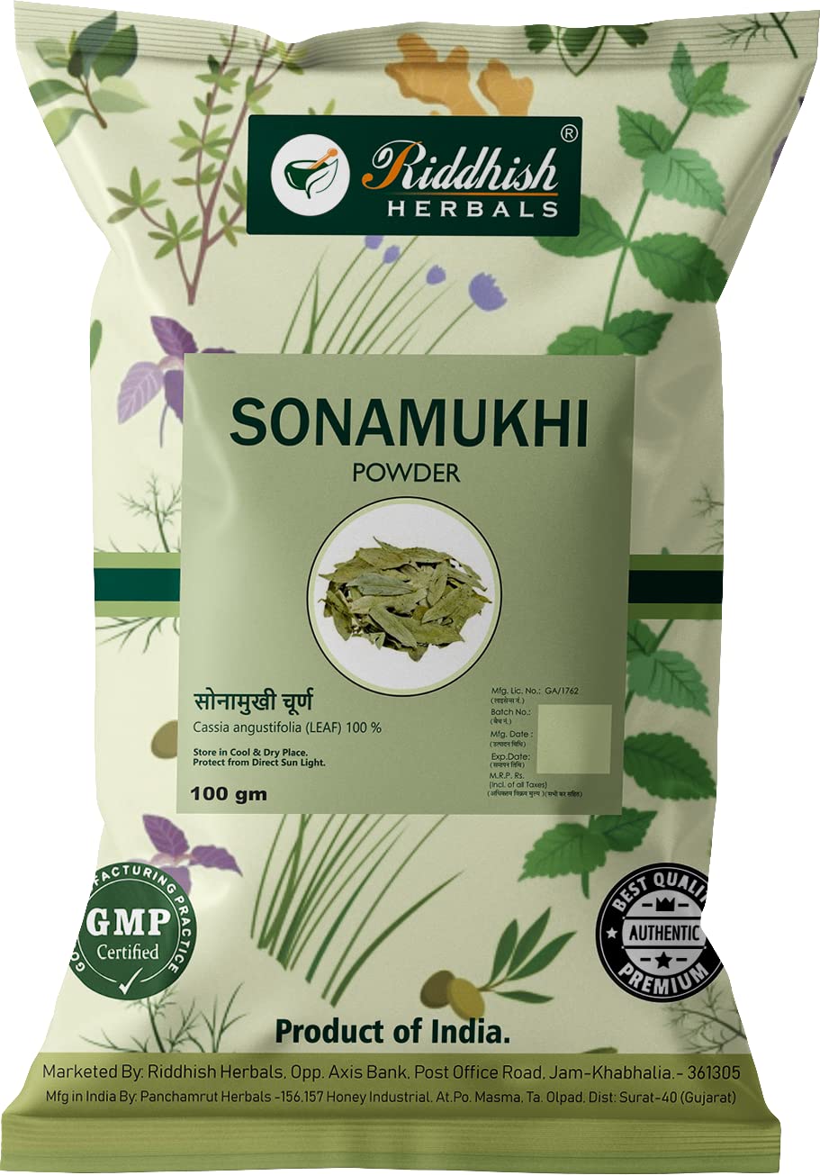 Riddhish Herbals Sonamukhi Powder 100g (Pack of 7) - Constipation Relief Powder - Digestive Ayurvedic Medicine for Gas and Bloating - Senna Leaf Powder, Cassia Angustifolia
