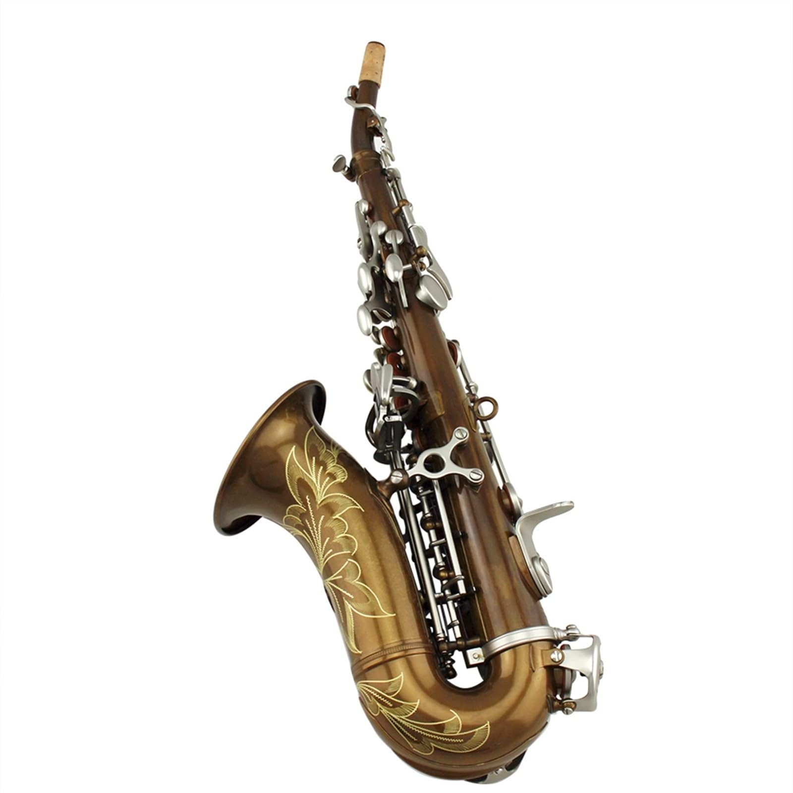 Sax Instruments Corpo in Nichel Antico Chiave placcata in Nichel Satinato Sassofono Soprano Curvo Sax