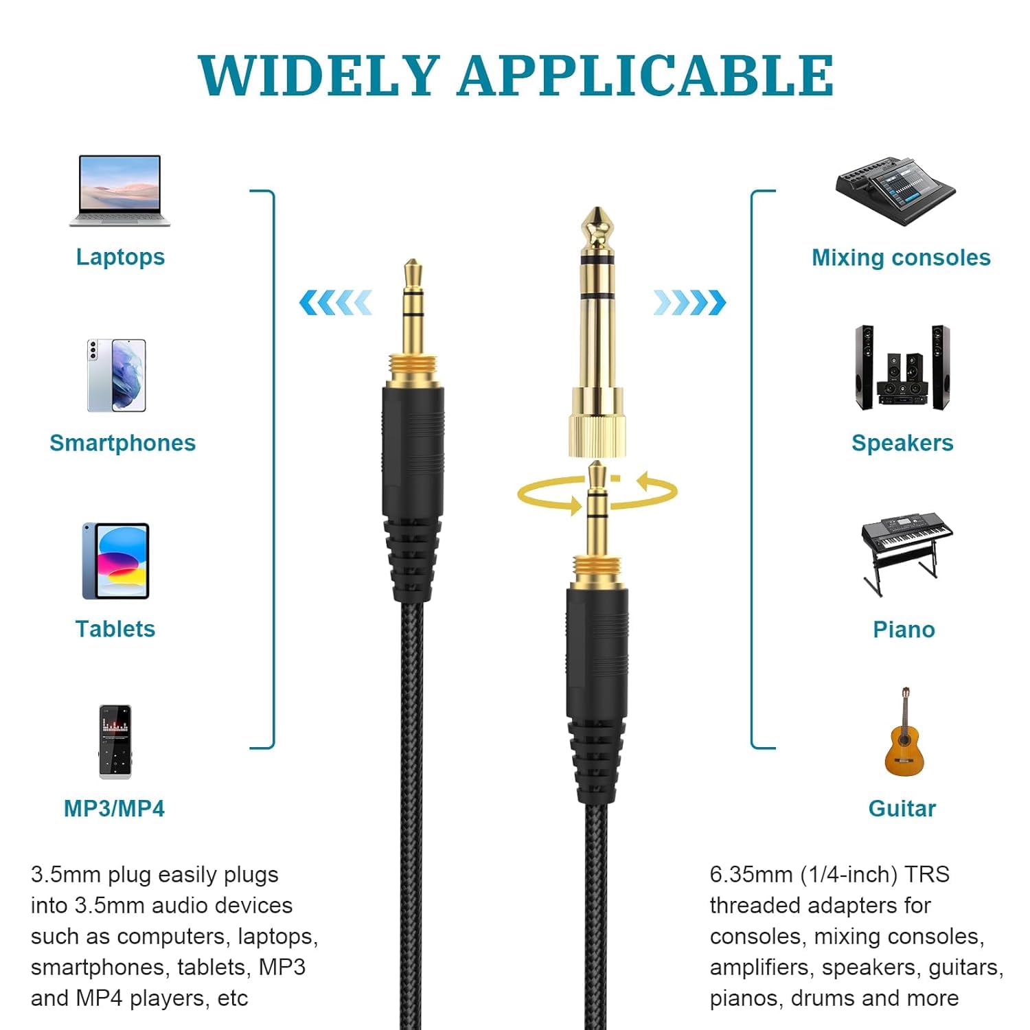 Zosvoses HD600 Kabel Kompatibel mit Sennheiser HD650, HD600, HD580, HD660S, HD58X, HD6XX, HD565, HD545, HD535, HD525, HD265 Kopfhörern | Ersatz-Audio-Upgrade-Kabel mit 6,35 mm Adapter, 2 m