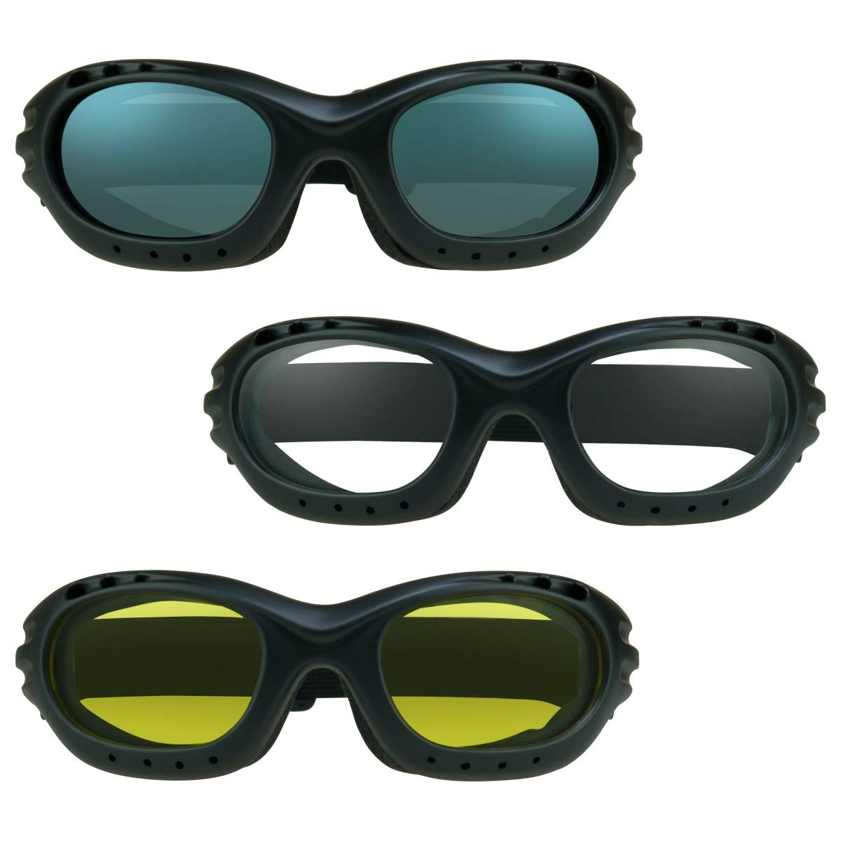 Bikershades Occhiali di sicurezza per moto da uomo e donna lenti polarizzate, fumo blu specchio o arancione, lenti gialle trasparenti
