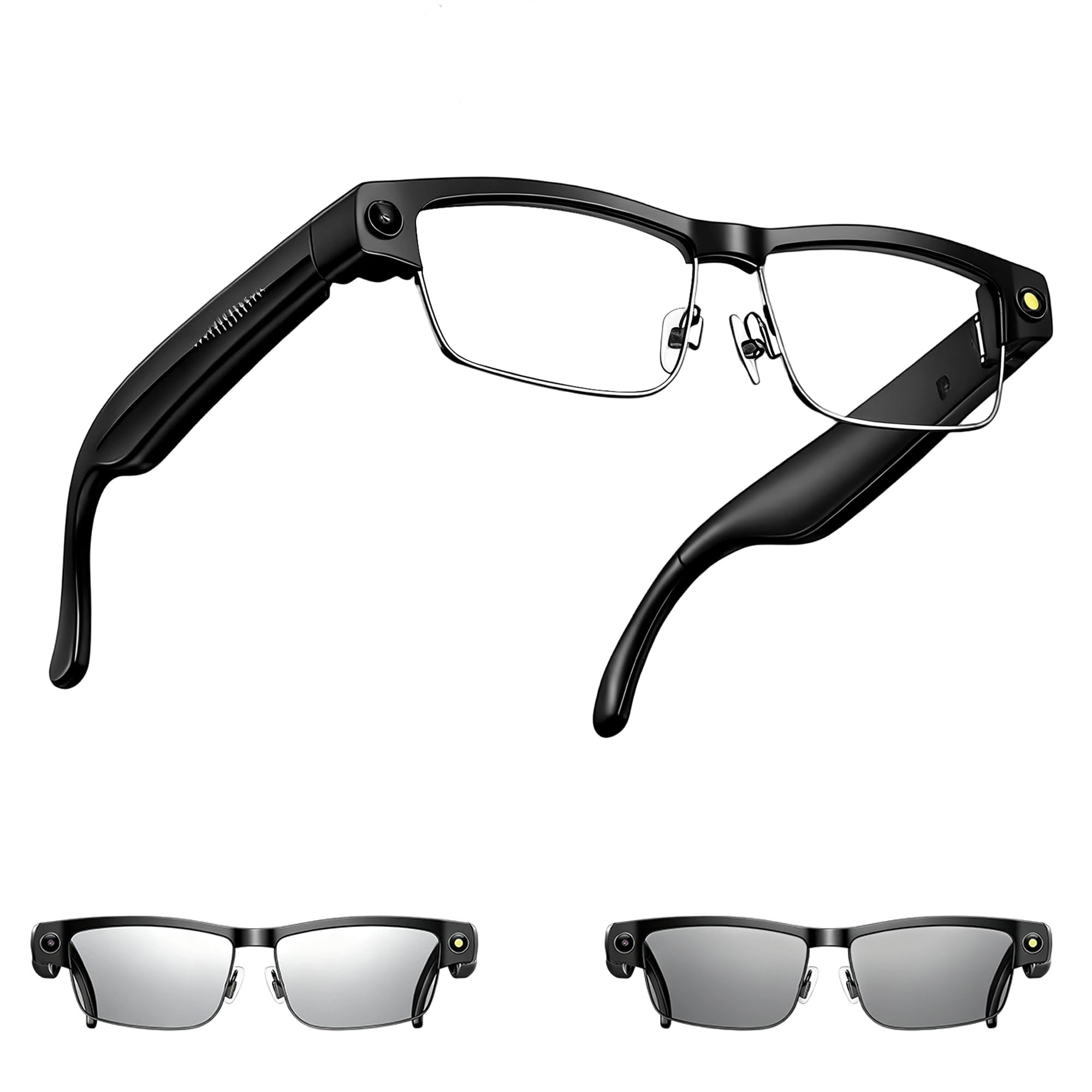 AI Smart Glasses with Camera 8MP HD Video Recording Real-Time Translation Voice Assistant Open-Ear Audio Metal Frame Auto