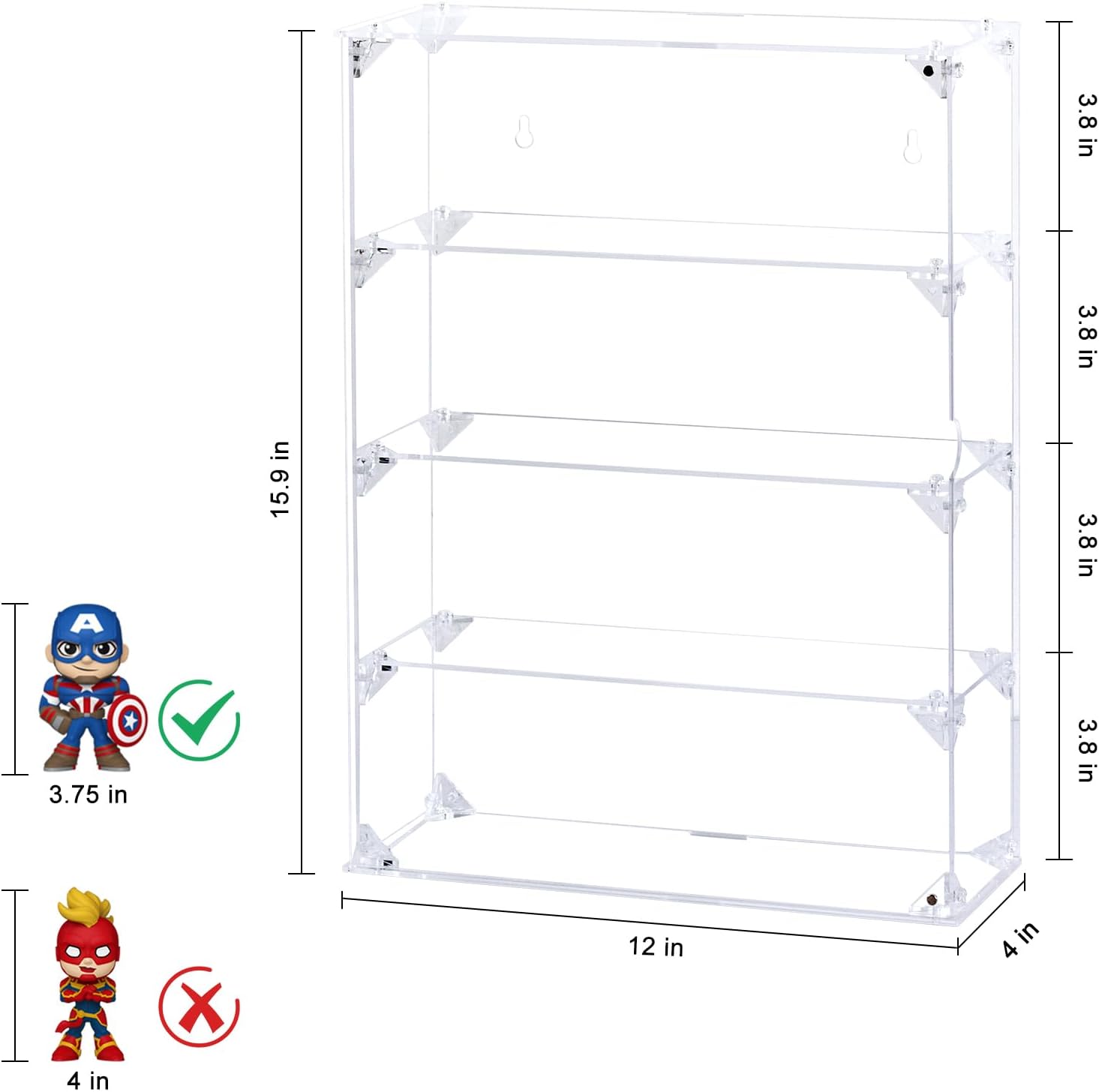 Acrylic Display Case, 4 Tier Clear Display Case for Mini Funko Pop Figures, Wall Mounted or Desktop Dustproof Display Cabinet Box for Collectibles Mini Toys Figurines Lego Model Dolls (12x4x15.9 inch) Standard 4 Tiers