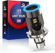 Ampoule H4 LED avec Yeux D'ange, HS1 Phare pour Moto 6400LM, DC 12V Pack de 1