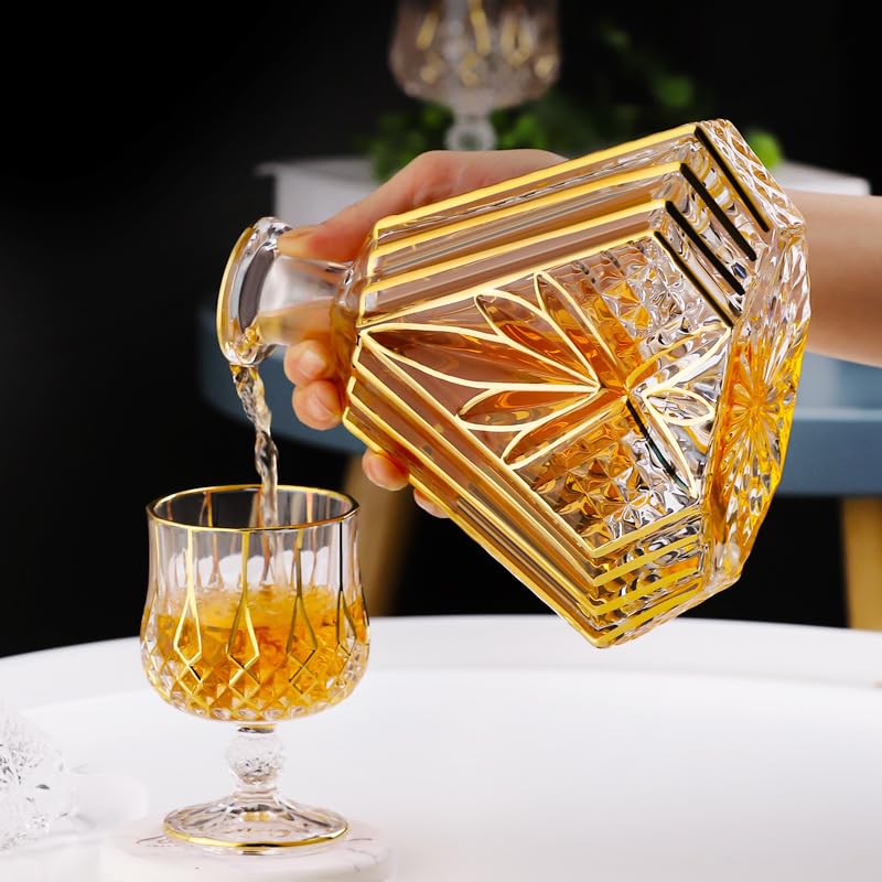 Hand-painted Gold Whiskey Decanter Set - Decanter, Aerator & 2 Old Fashioned Glasses, Crystal - View #8