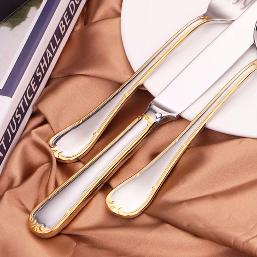 Ensemble de Couverts 3/4/5 pièces Couteau Fourchette cuillère en Acier Inoxydable Ensemble d'argenterie Miroir Poli fourchettes à dîner Ensemble de Couverts réutilisables