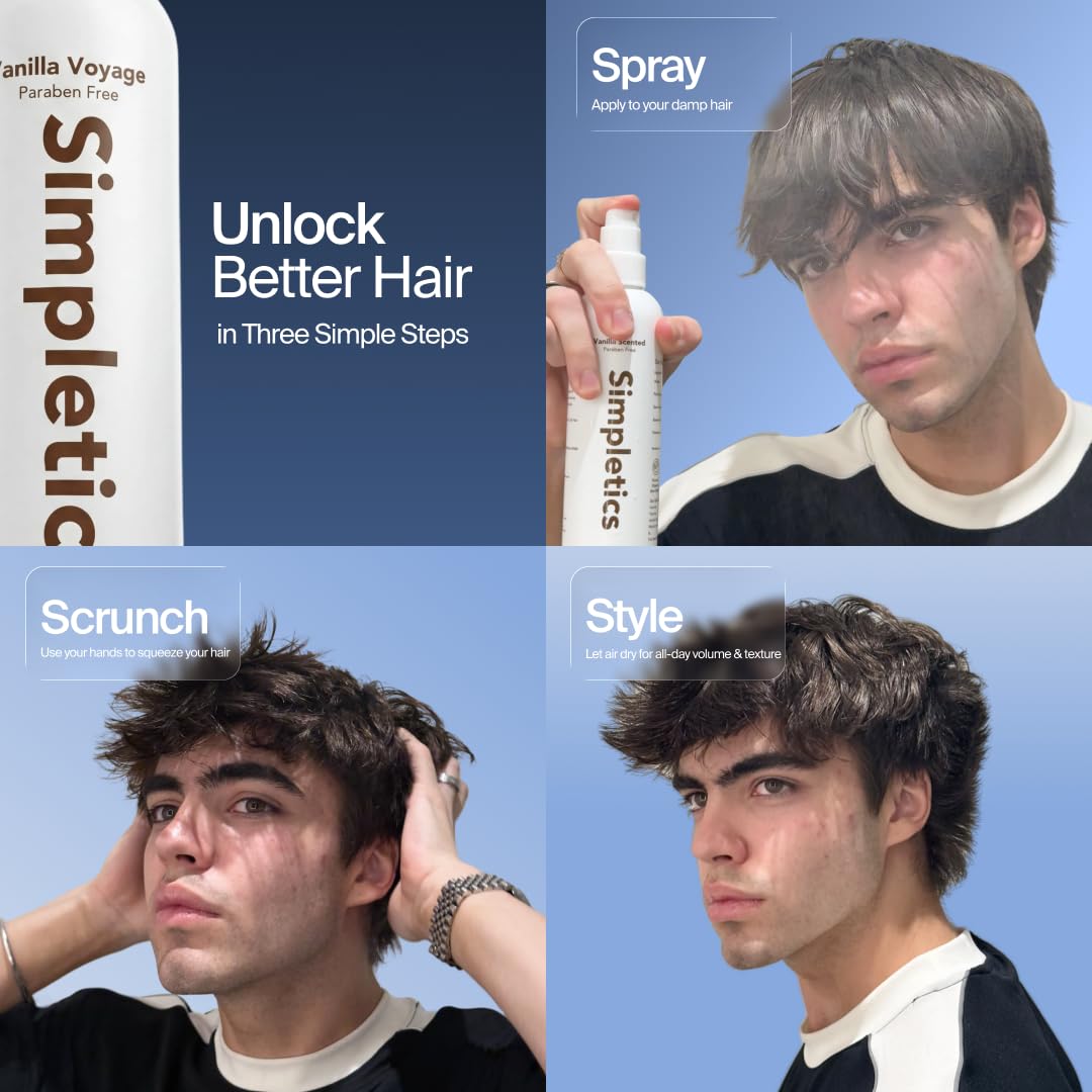 Simpletics Himalayan Sea Salt Hair Spray (Vanilla Scent) – Natural 5-Ingredient Formula for Beach Waves & Volume – Light Hold, Non-Greasy, Paraben & Sulfate Free – Unisex 8 fl oz - Image 4