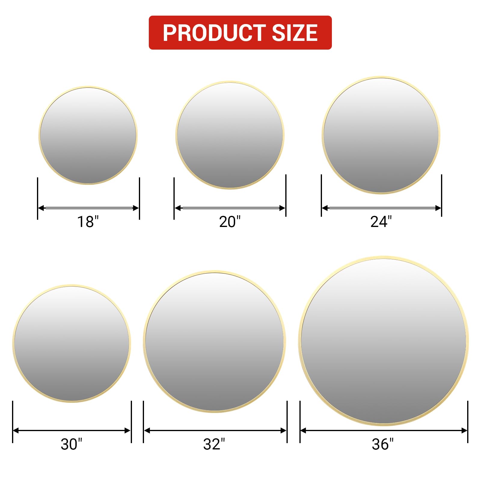 Miroir rond, Ø 50 cm, cadre en alliage d'aluminium, moderne, incassable, miroir mural pour couloir, salon, salle de bain ou vestiaire chambre à coucher - Doré