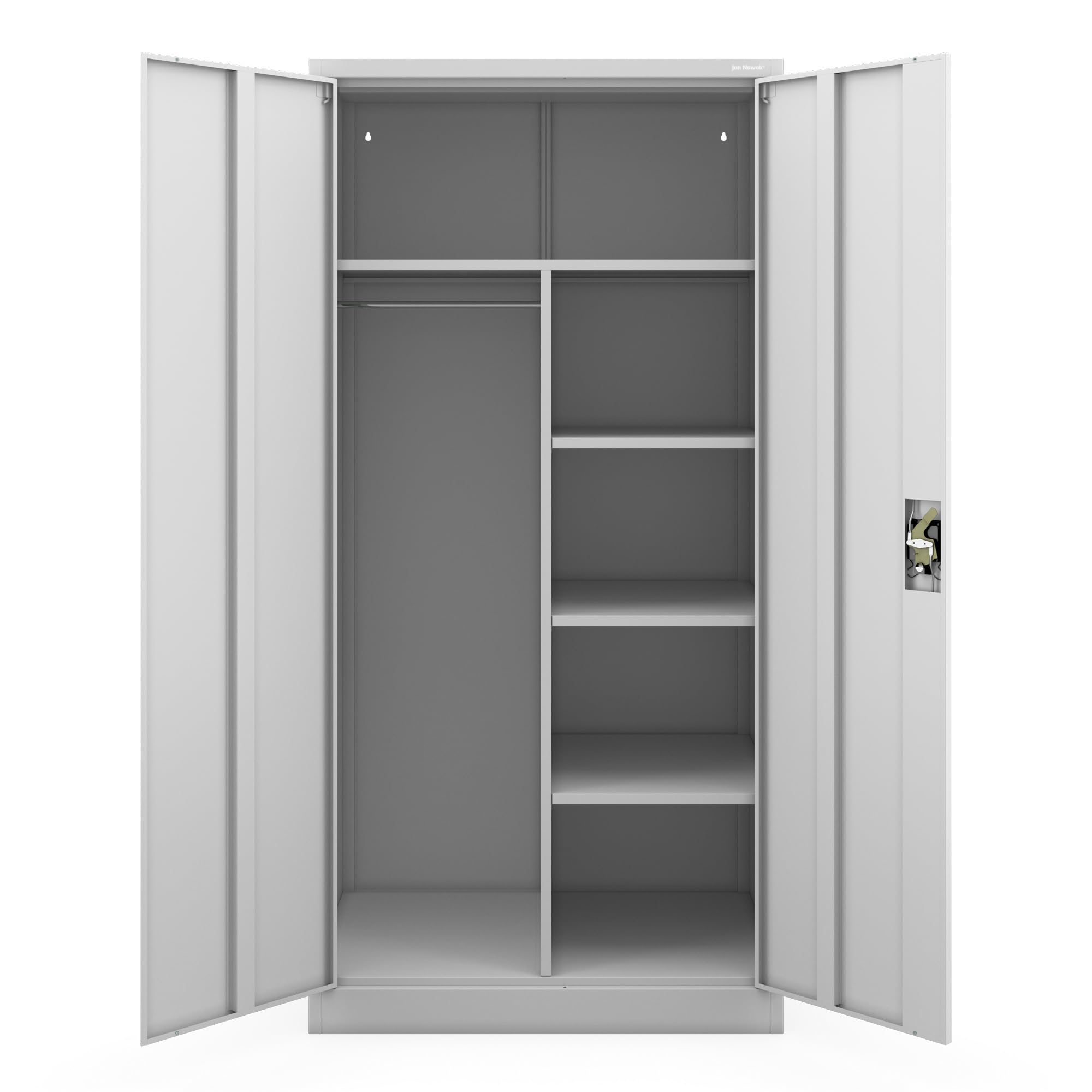 Jan Nowak Werkstattschrank Stahlschrank, abschließbar, 185 x 60 x 90 cm | Mehrzweckschrank mit Kleiderstange, 3 Fachböden je 50 kg, getrennte Stauraumzonen, Wandmontage möglich