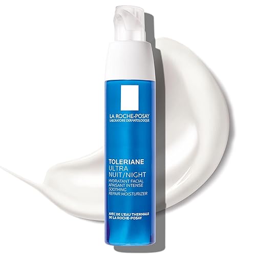 La Roche-Posay Toleriane Dermallergo Crema de noche para rostro, hidratante calmante intenso con vitamina E, probado para alergias, para pieles