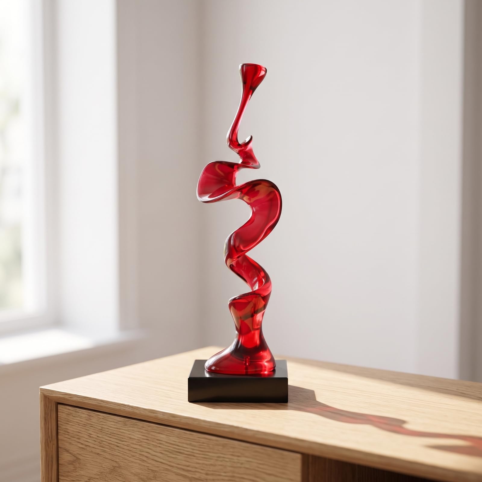 Sculpture avec Socle Transparente, Rouge, 38CM