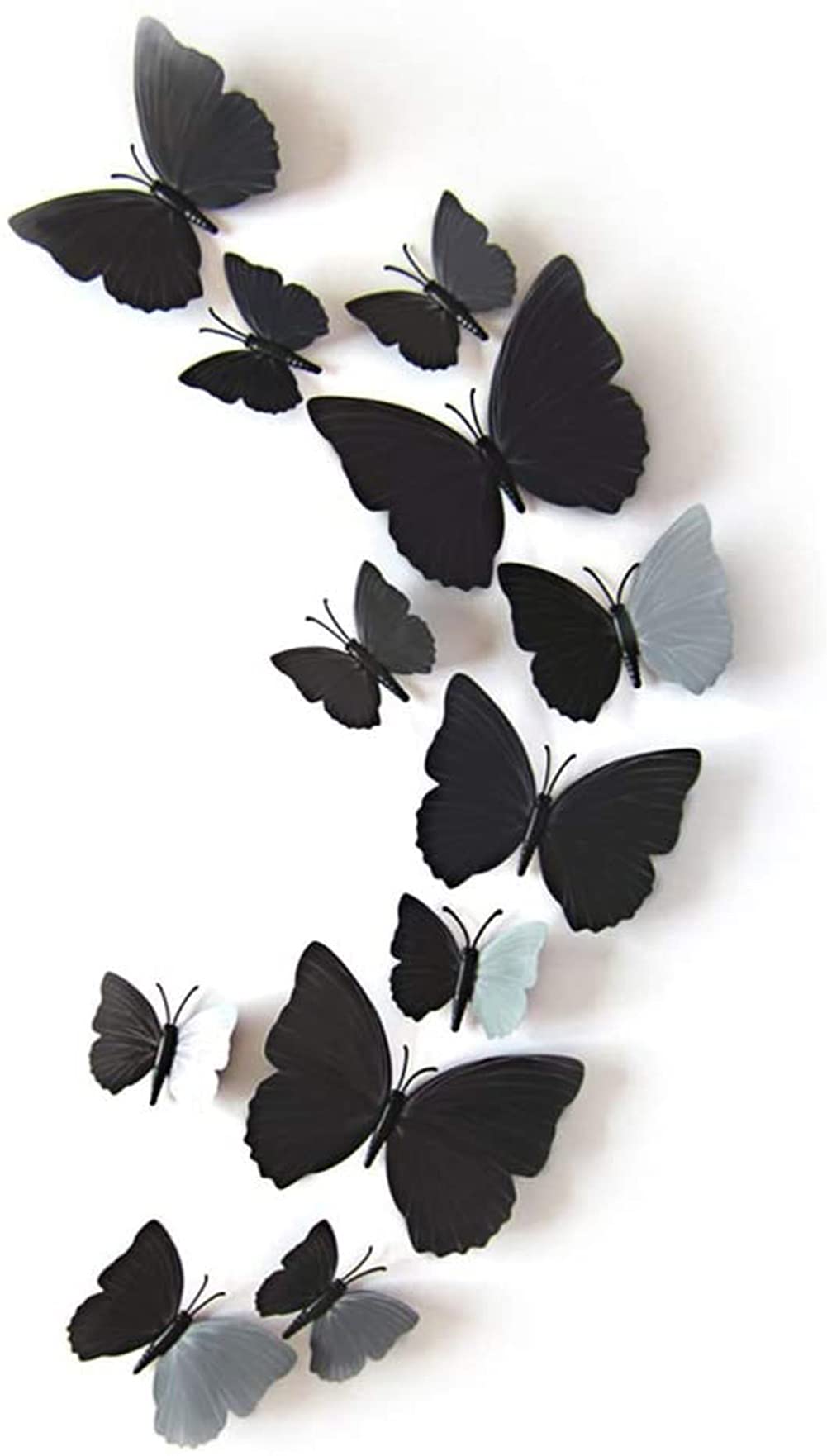 CL-Lin 12 Piece 3D Butterflies Wall Stickers Waterproof PVC Sticker Decal Home DIY Wall Art Wall Decoration for Kitchen Dining Room Wall Decal Glue Dots + Magnet (Black)