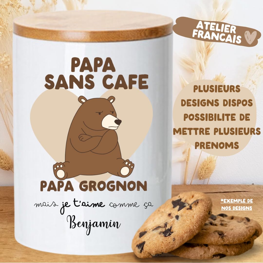 Pot à Café Papa Personnalisé avec Prénom | Cadeau Original Fête des Pères ou Anniversaire | Boîte de Rangement Céramique pour Capsules, Dosettes, Café | Fabriqué en France