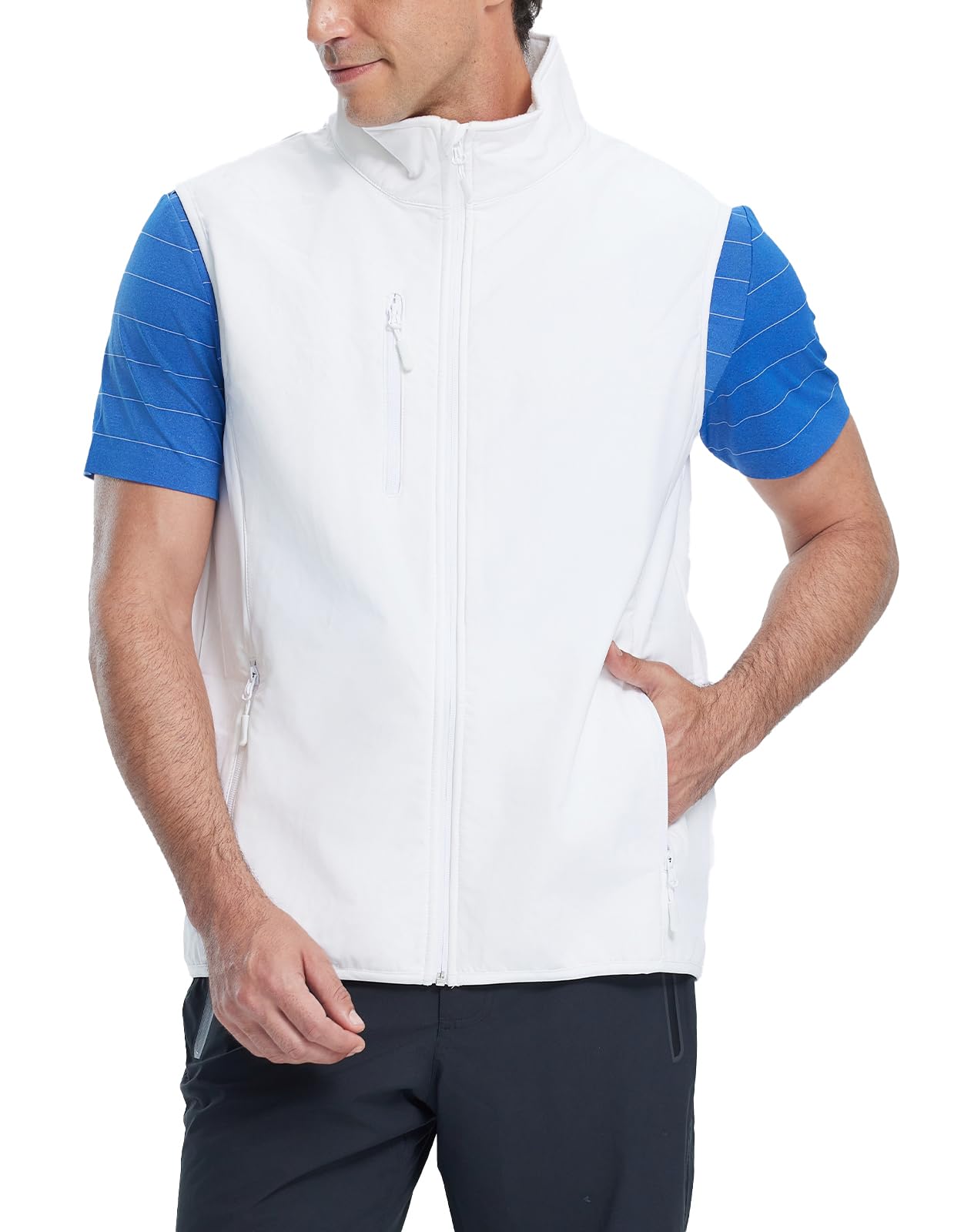 fit space Men's Lightweight Vest Softshell Sleeveless Windproof Jacket with Zipper Pcoket Cycling Travel Hiking Running Golf (White, 3X-Large)