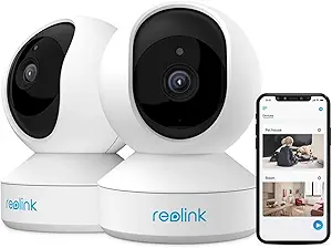 REOLINK Home Security Camera System, 3MP HD Plug-in Indoor WiFi Pan Tilt Pet Camera, Baby Monitor, Night Vision, 2 Way Talk, Smart Human/Pet Detection, Local microSD Card Storage, E1(2 Pack) asin的图片