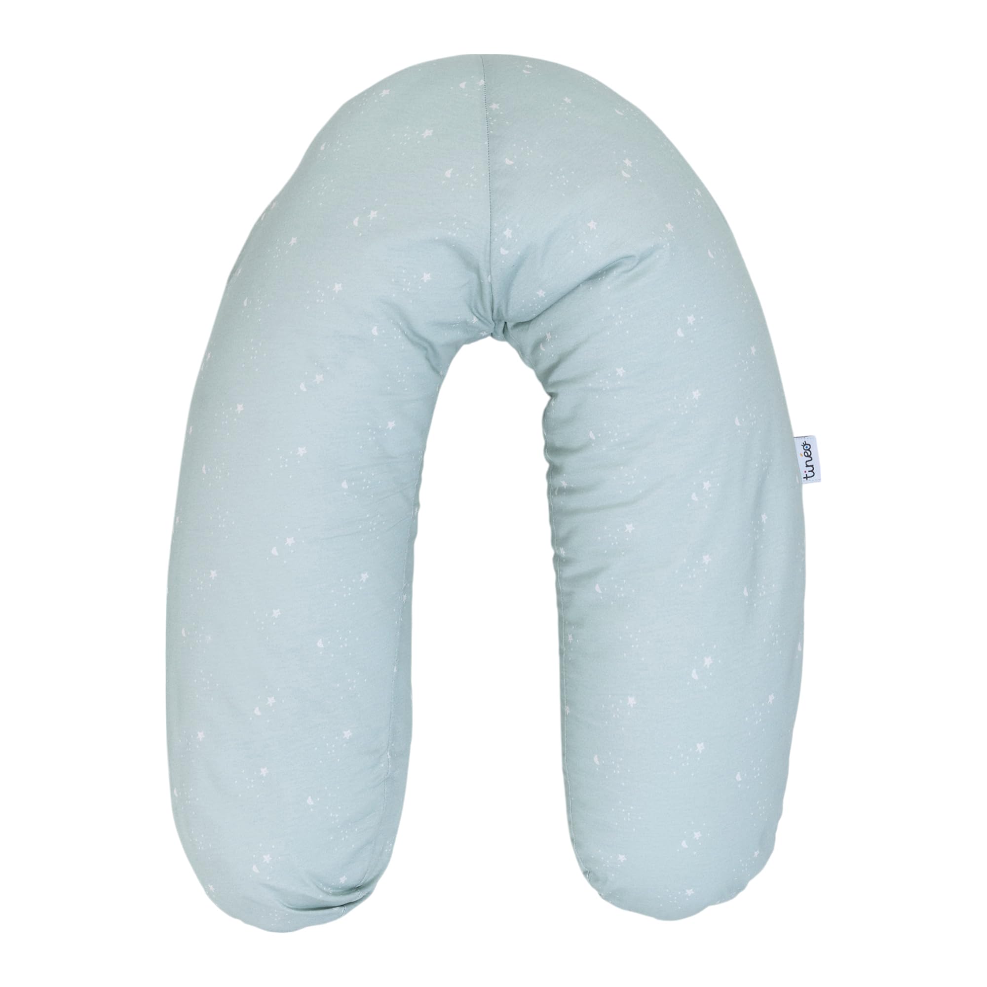 TINÉO - Coussin De Maternité, Coussin d'allaitement, Coussin de Grossesse, Multifonction 2 en 1, Soulager, Déhoussable, Fabriqué en France, 78x44cm (Jersey Vert d'eau/​Etoiles)