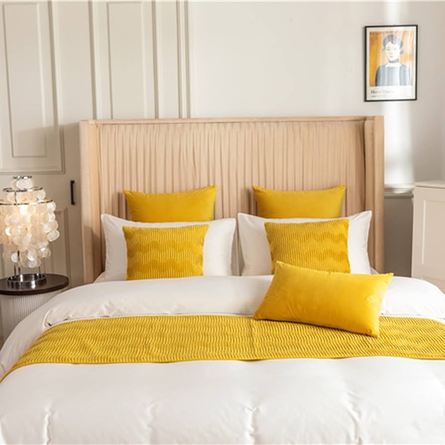 ベッドカバー。フットカバー。タペストリー Amazon.co.jp: マスタード イエロー ベッドランナー ベッドの足