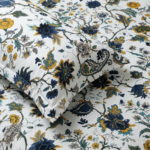 Image of Mafatlal Saanjh 144 TC Cotton King Size Bed Sheet 108x108 Inch | Traditional Ethnic Print Bedsheet | Soft Skin Friendly Fabric | 2 Pillow Covers Included | Ethnic Multicolor