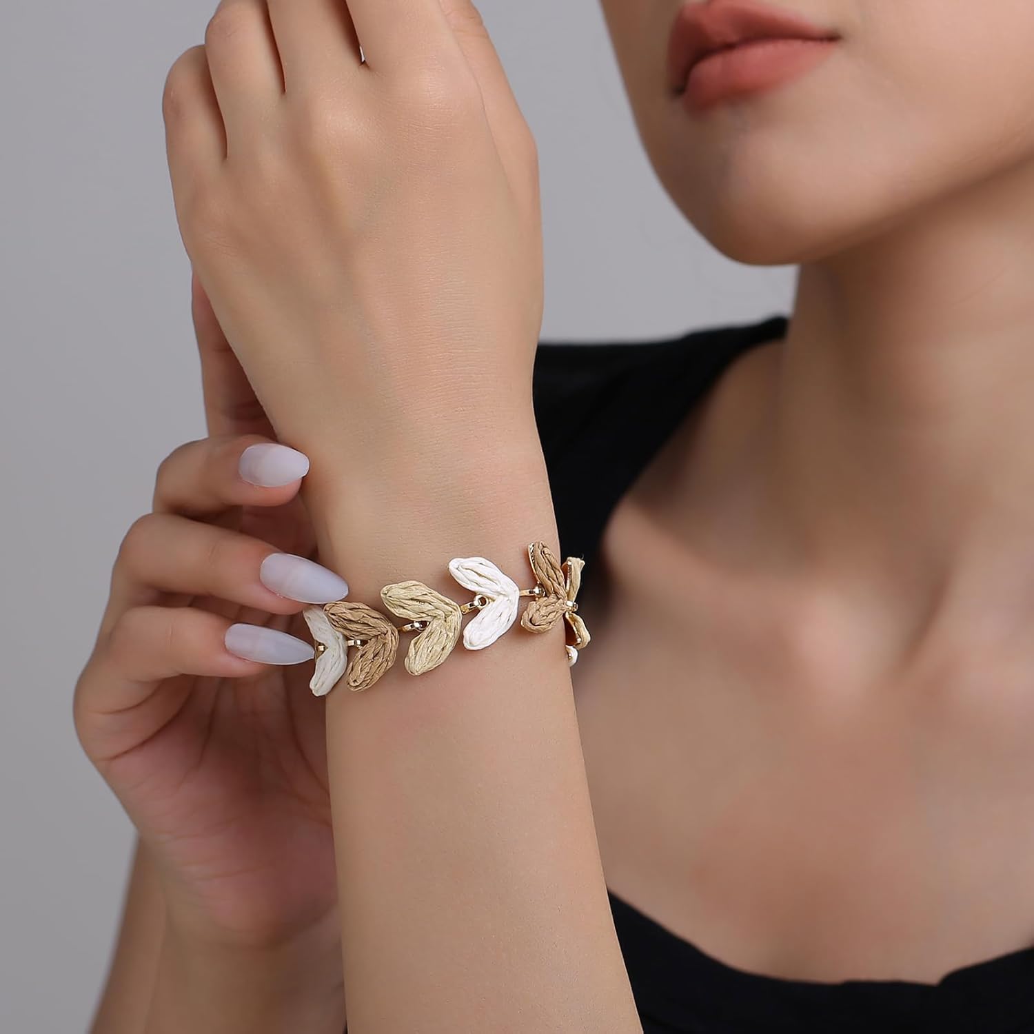 Tropical Colorful Raffia Bracelet for Women, Gradient Beach Palm Leaf Anklet Boho Jewelry, Handmade Adjustable Link Bracelet - Image 3