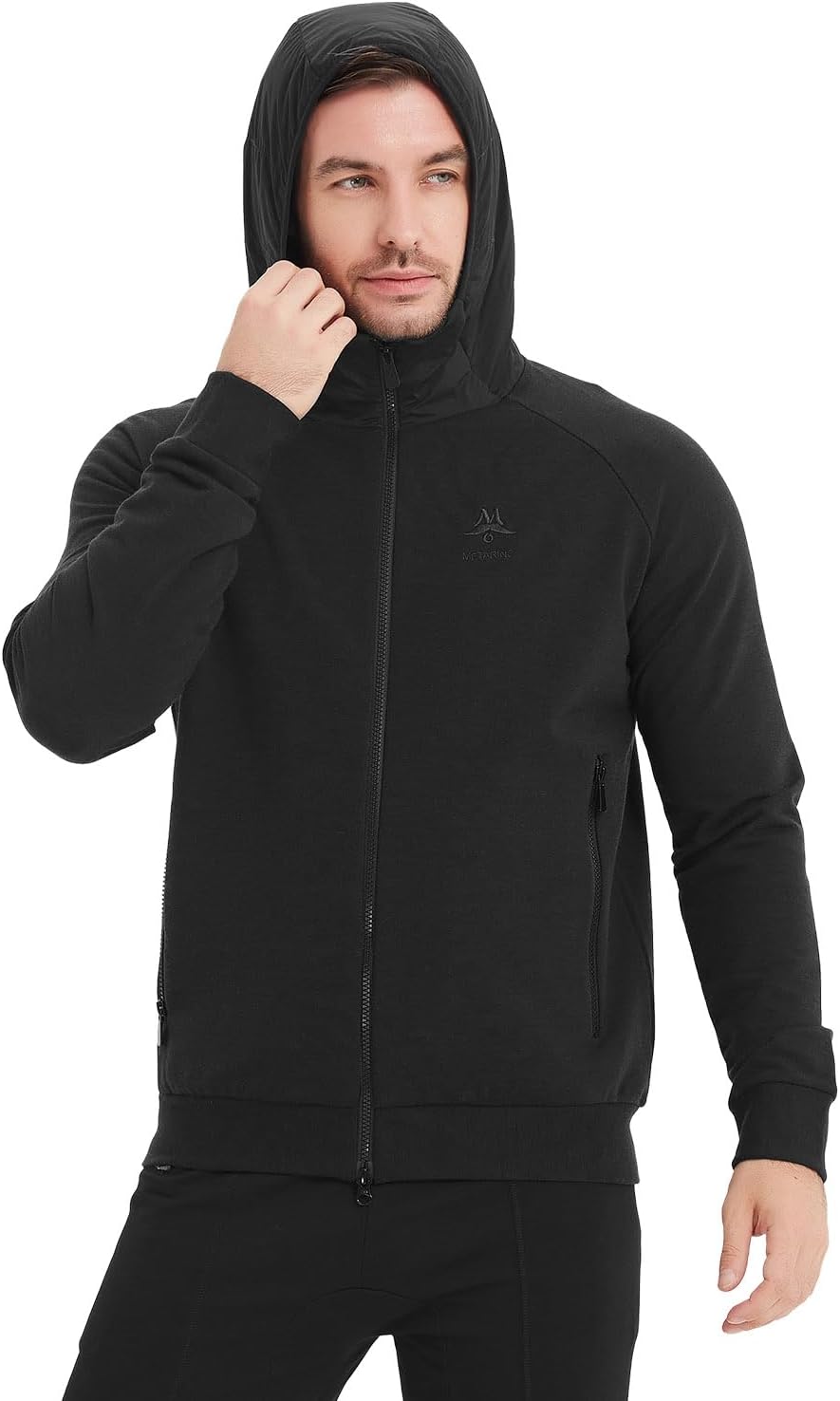 Merino Wool Jacket Mens Zip Up Hoodie Coat Long Sleeve Hooded Sweatshirt for Hiking,Hunting,Cycling,Sports