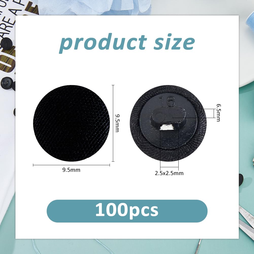 SUPERFINDINGS 100Pcs Black Satin Cloth Buttons 9.5mm Fabric Button Mushroom Fabric Covered Buttons with Plastic Round Shank Tuxedo Button for Wedding Dress Suits - Image 2