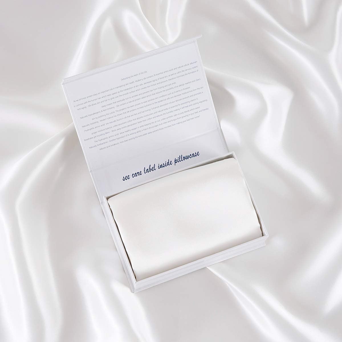 ALASKA BEAR Silk Pillowcase Envelope Closure, 22 Momme 100 Percent Long Overlap Sleeve Mulberry Silk Pillow Case Foldover Design, Machine Washable and NO Zipper, Standard (1, Cool White)