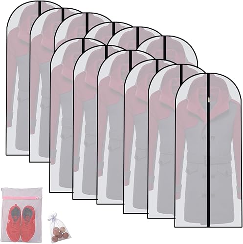 Vista 83 de Bolsas de ropa para colgar ropa, bolsa de traje transpirable (juego de 12) fundas con cremallera, bolsas de ropa de PEVA, bolsas impermeables