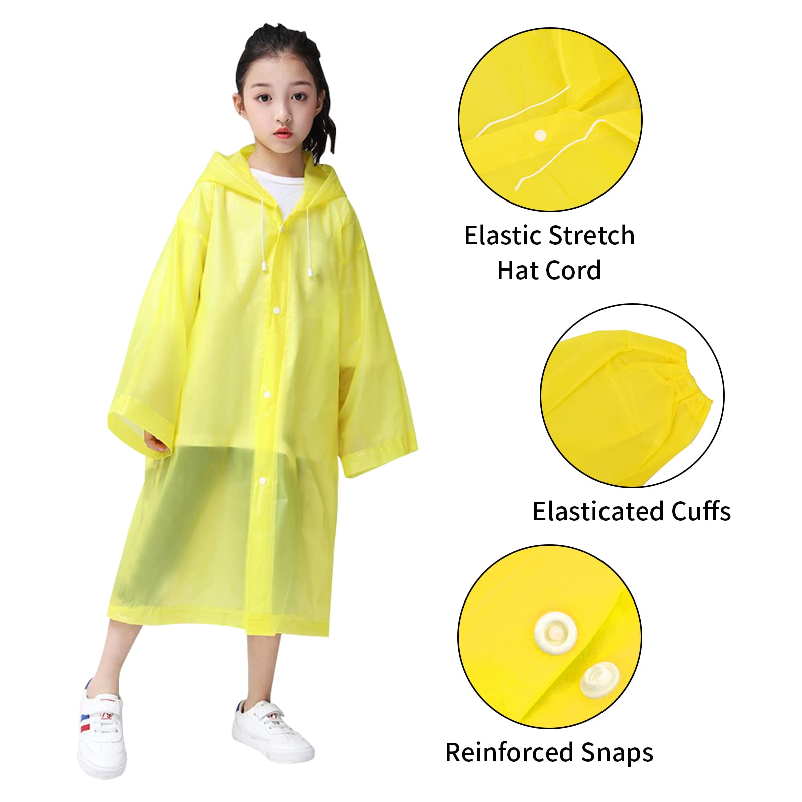 Volumoon 2pcs Impermeabile per Bambini 110cm, Poncho Pioggia Unisex con Cappuccio e Bottoni Portatile, Bambini Impermeabile Giacca da Pioggia, Riutilizzabile Mantella Antipioggia in EVA (Giallo+Viola)