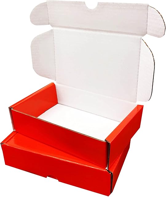 RED Shiny Gift Cardboard Boxes Shipping Mailing Postal Boxes Small Medium & Large Tuck In Flaps (6" x 4" x 1.5", 25)
