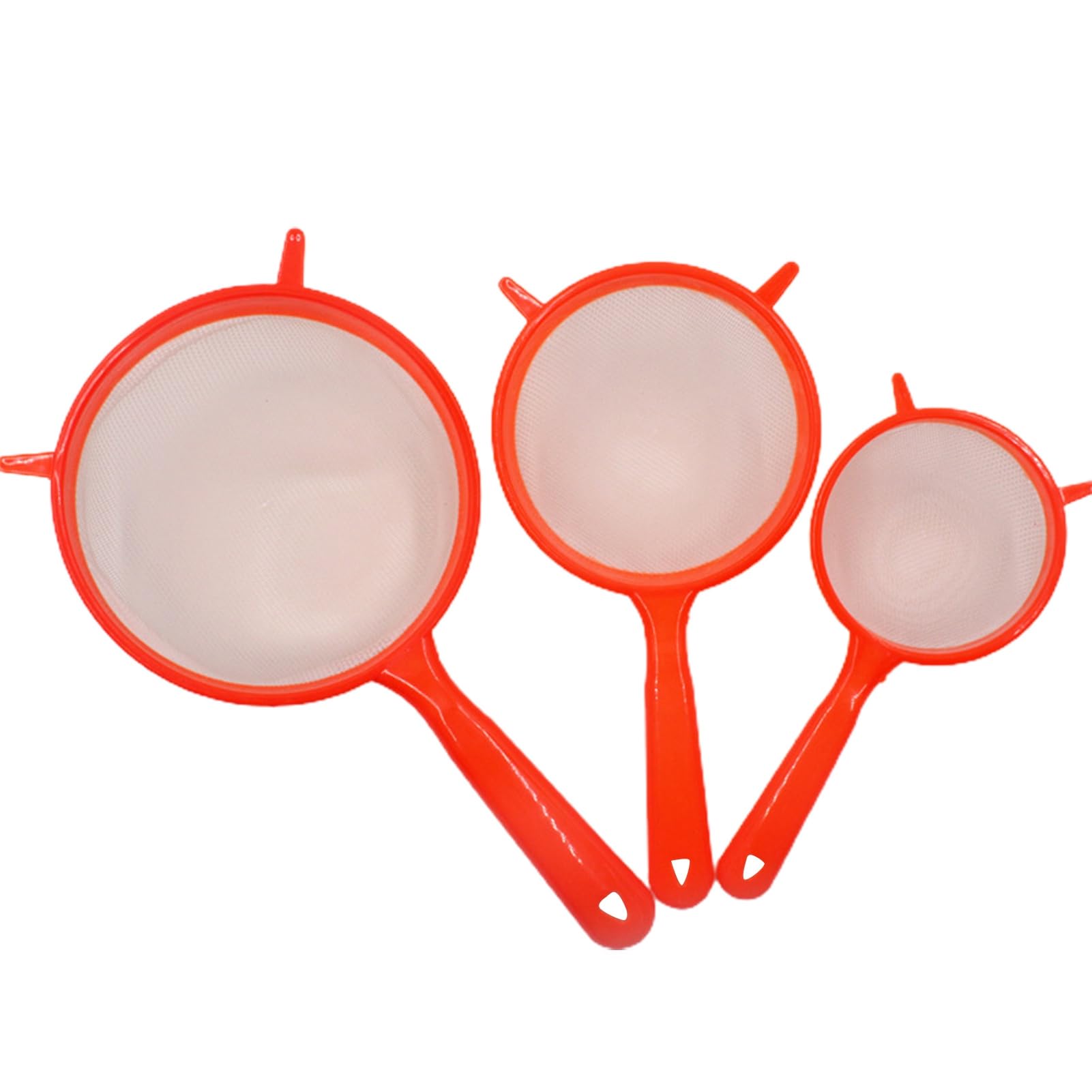 GIFZES Flour Sifter 3pcs Food Sieve Hanging Hole Design Mesh Scoop Strainer Lightweight Durable Filter Sieve for Home Kitchen Sieve Strainer Red