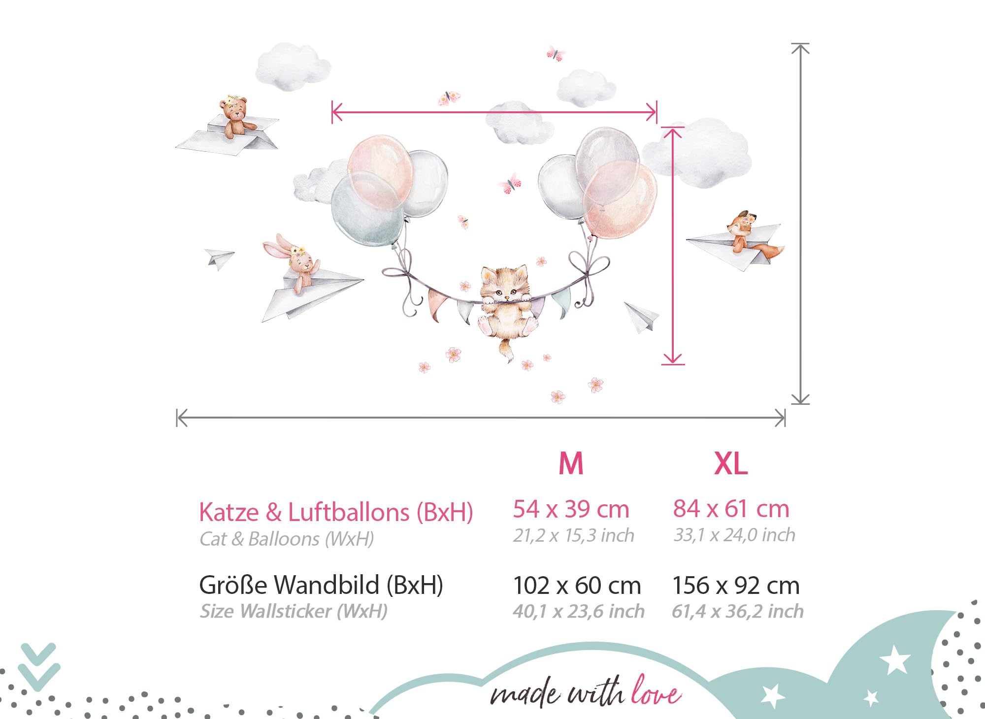 Lilipinso muursticker kinderkamer luipaard met ballonnen