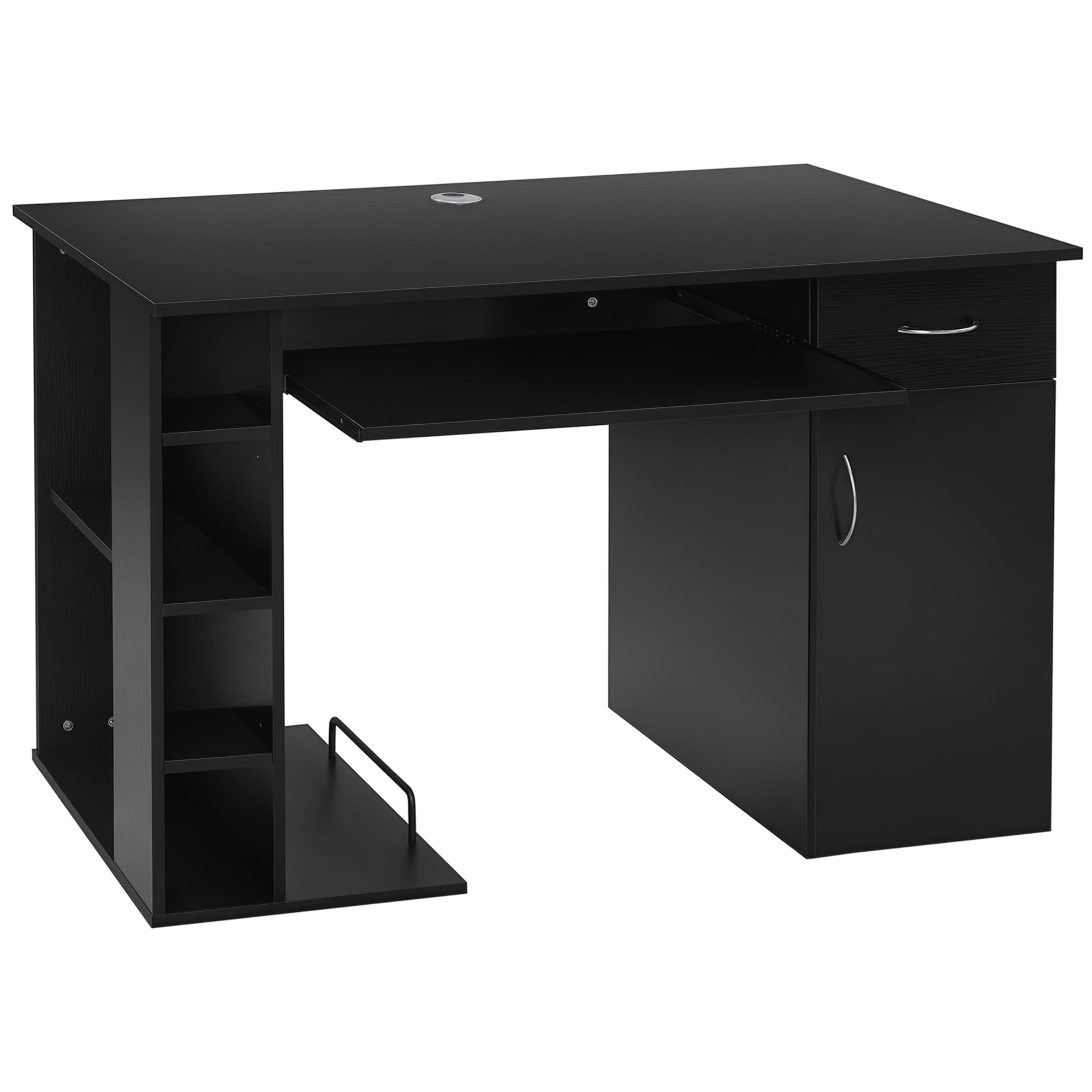 HOMCOM Bureau Informatique Table d'ordinateur multimédia Multi-​rangements avec étagère tiroir Tablette Clavier MDF 120 x 60 x 74 cm Noir