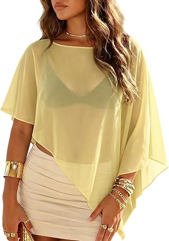 Women Sheer Chiffon Poncho Top Shawls Wraps for Evening Dresses Wedding Cover Up Capes Vacation Outfits