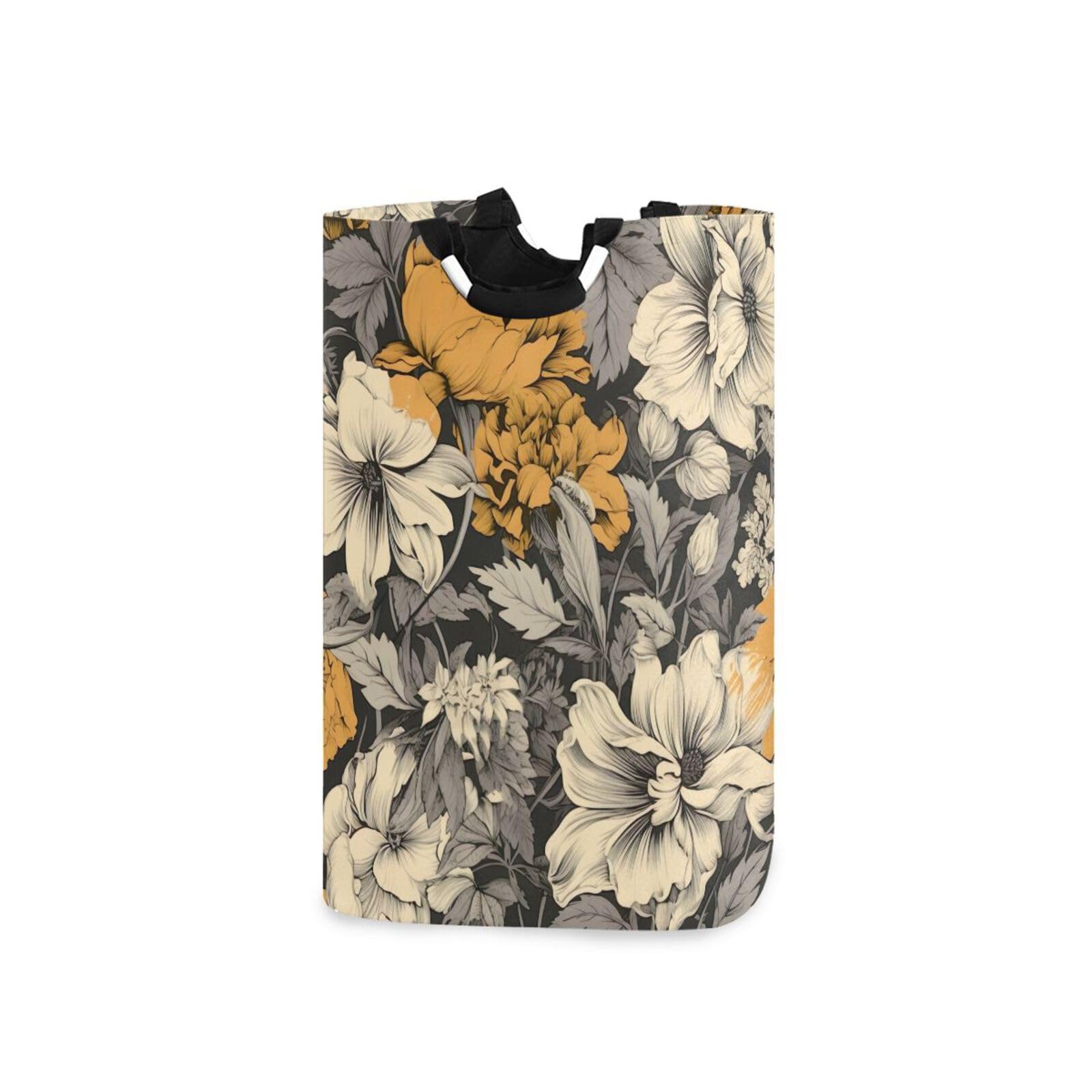 Jihqo Laundry Hamper Basket Dark Floral Pattern Collapsible Nursery Storage Bin Waterproof Clothing Baskets for Home Bedroom Bathroom Washing Room