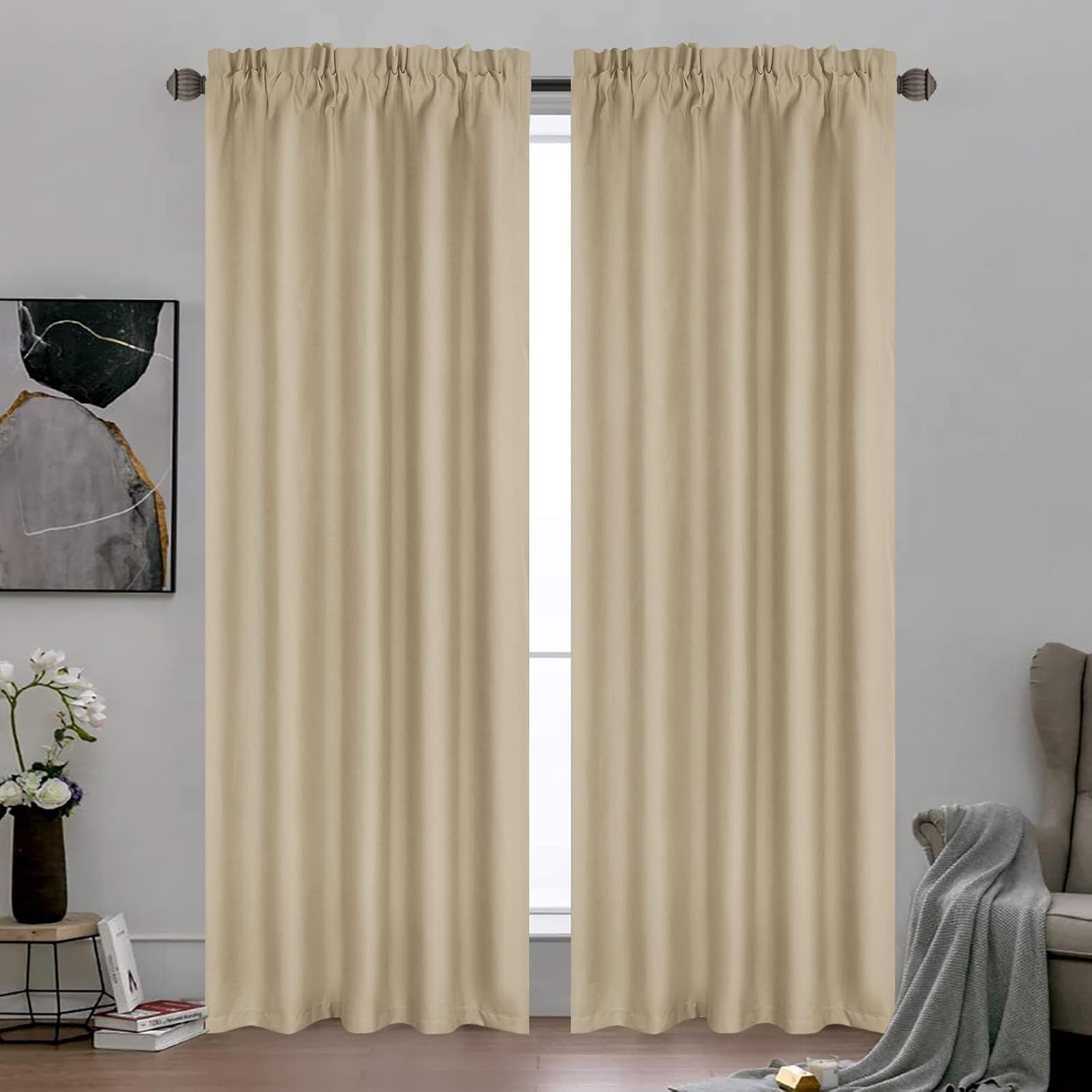 Hofamplly Beige Semi Blackout Curtains 90 Inches Long, Protect Privacy