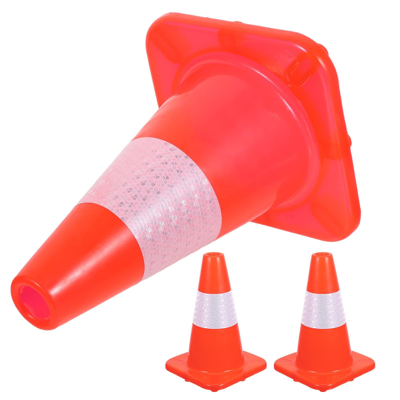 Amosfun 3 Pièces Cônes de Sécurité en Plastique Orange avec Collerette Réfléchissante 28x21 Cm pour Gestion de Chantier et Sécurité Nocturne Portable pour Piétons et Véhicules