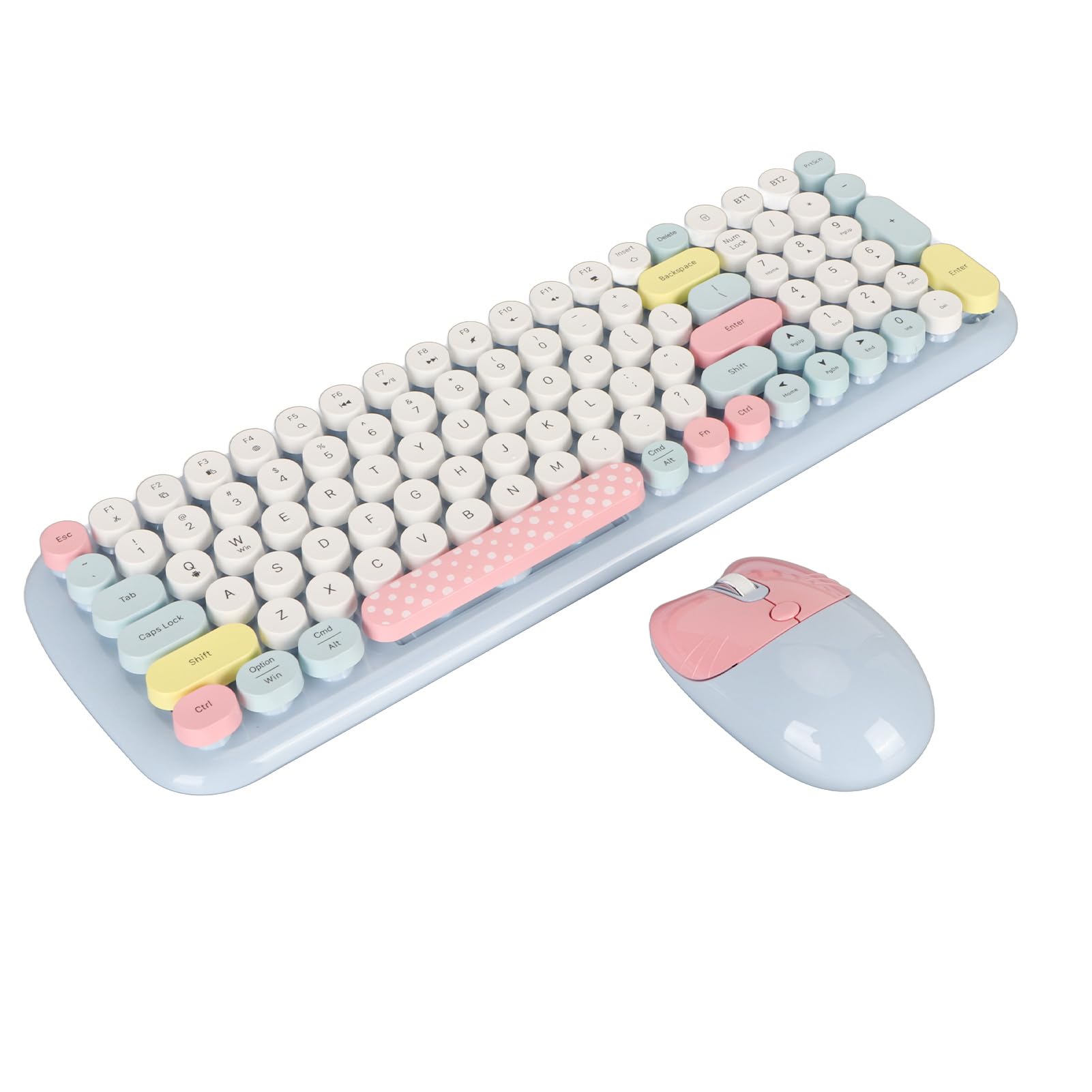 Vikye Cute Typewriter Design Wireless Keyboard Mouse, Colorful, Ergonomic, Adjustable DPI, Detachable Keycaps, Automatic Sleep Mode, 12 Multimedia Hotkeys, Wide Compatibility (Blue)