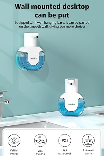 Miniatura 6 de Dispensador automático de jabón espumoso, sin contacto, montaje en pared o en la encimera, recargable, jabón ajustable de 4 niveles, sensor