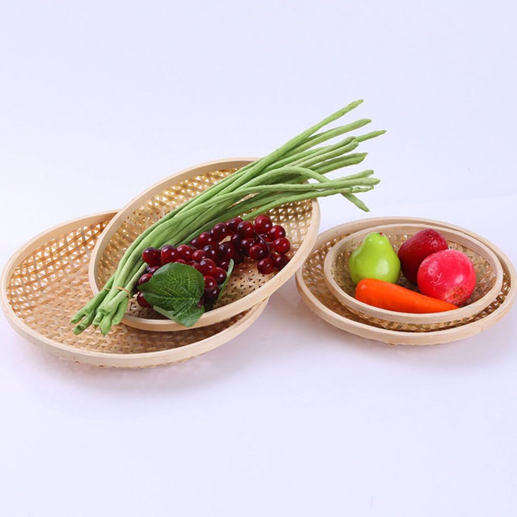 Cabilock 9 pcs Decor Pantry Plate Weaving Bread Baskets Natural Basket Snack Traditional Drying Bamboo Shallow Wood Home Holder Decoration Chinese Container Cake Tray Decor, Breakfast