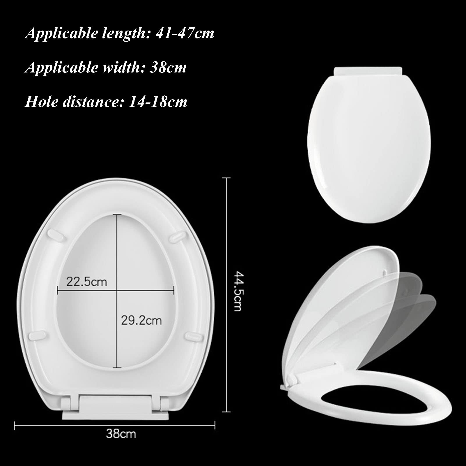 Länglicher Toilettensitz mit langsamem Schließen, einfache Entfernung, sicherer Sitz für Familie, Hotel, Wohnung, Büro, langlebiges weißes Design, nie lockern