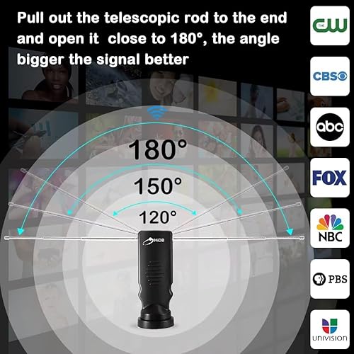 Miniatura 3 de HIDB Antena de TV para Smart TV, antena de TV interior de largo alcance con orejas RABIT HD digital para canales HDTV libres al aire, base adhesiva