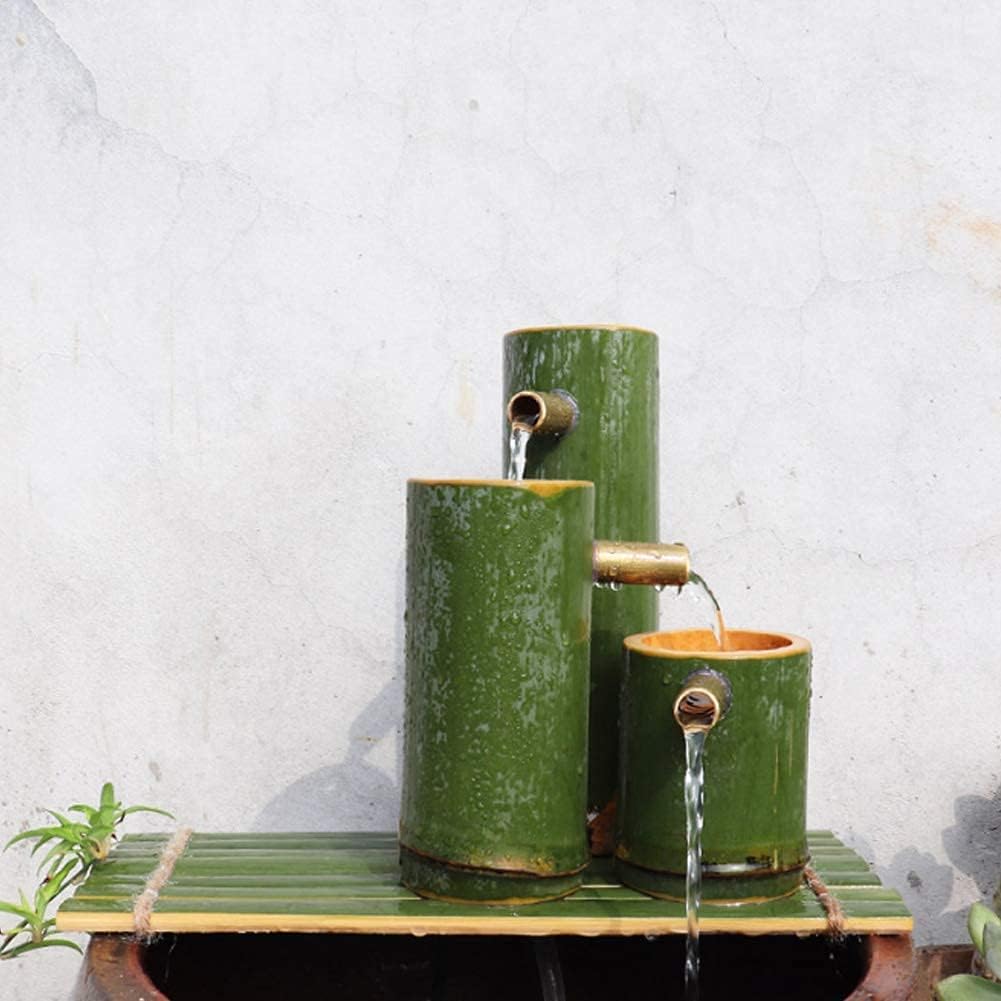 Japanese Garden Decoration,Bamboo Water Feature Statue,Fish Tank Stone Fountain,Indoor Outdoor Garden Fountain,Home Decor Ornaments,Yard Art Decoration A 45Cm