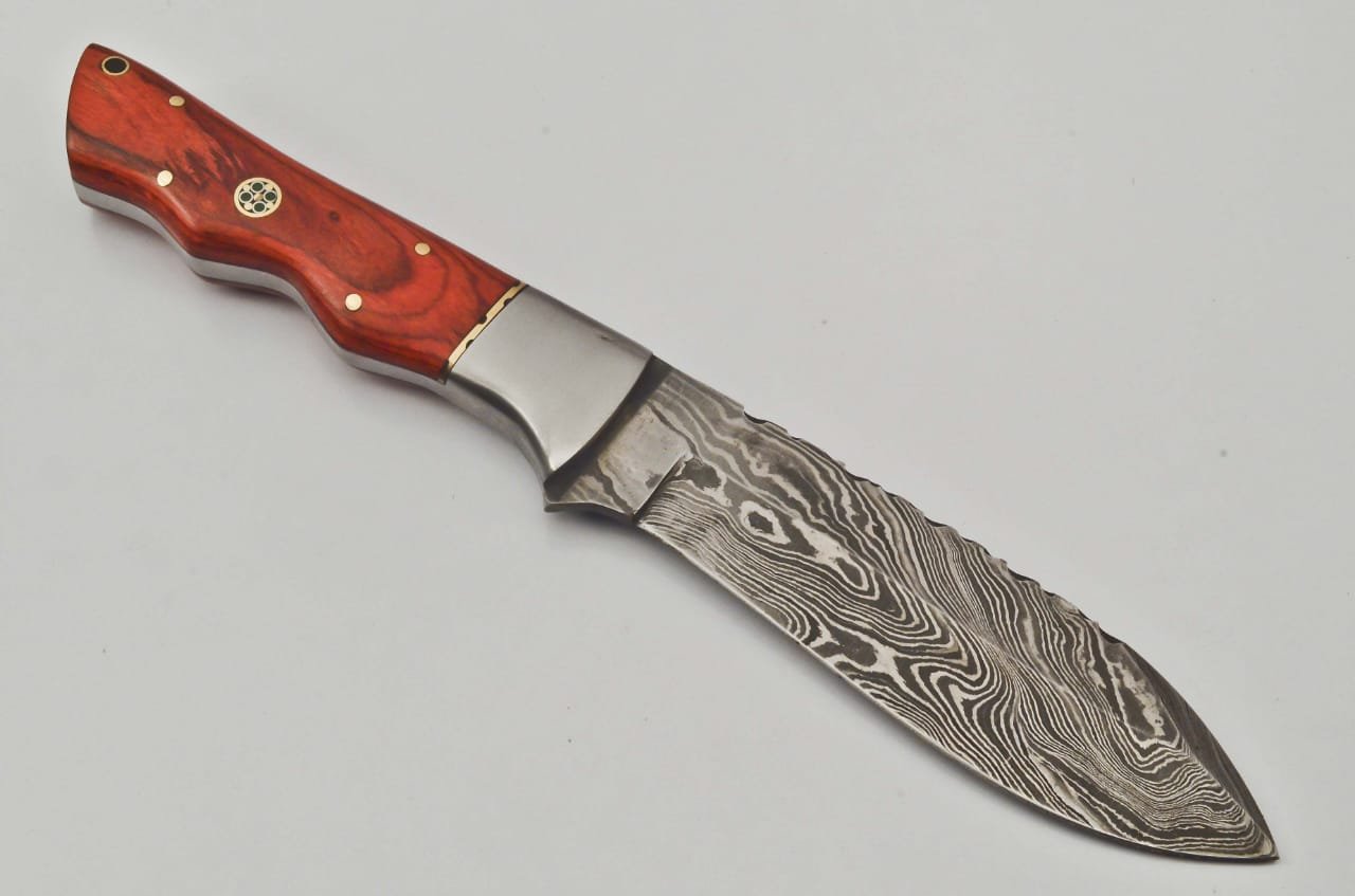 Rare Custom Damascus Full Tang Skinning Knife Hunting Knife |Outdoor Knife Camping Knife | Burl Wood Handle (KH-706)