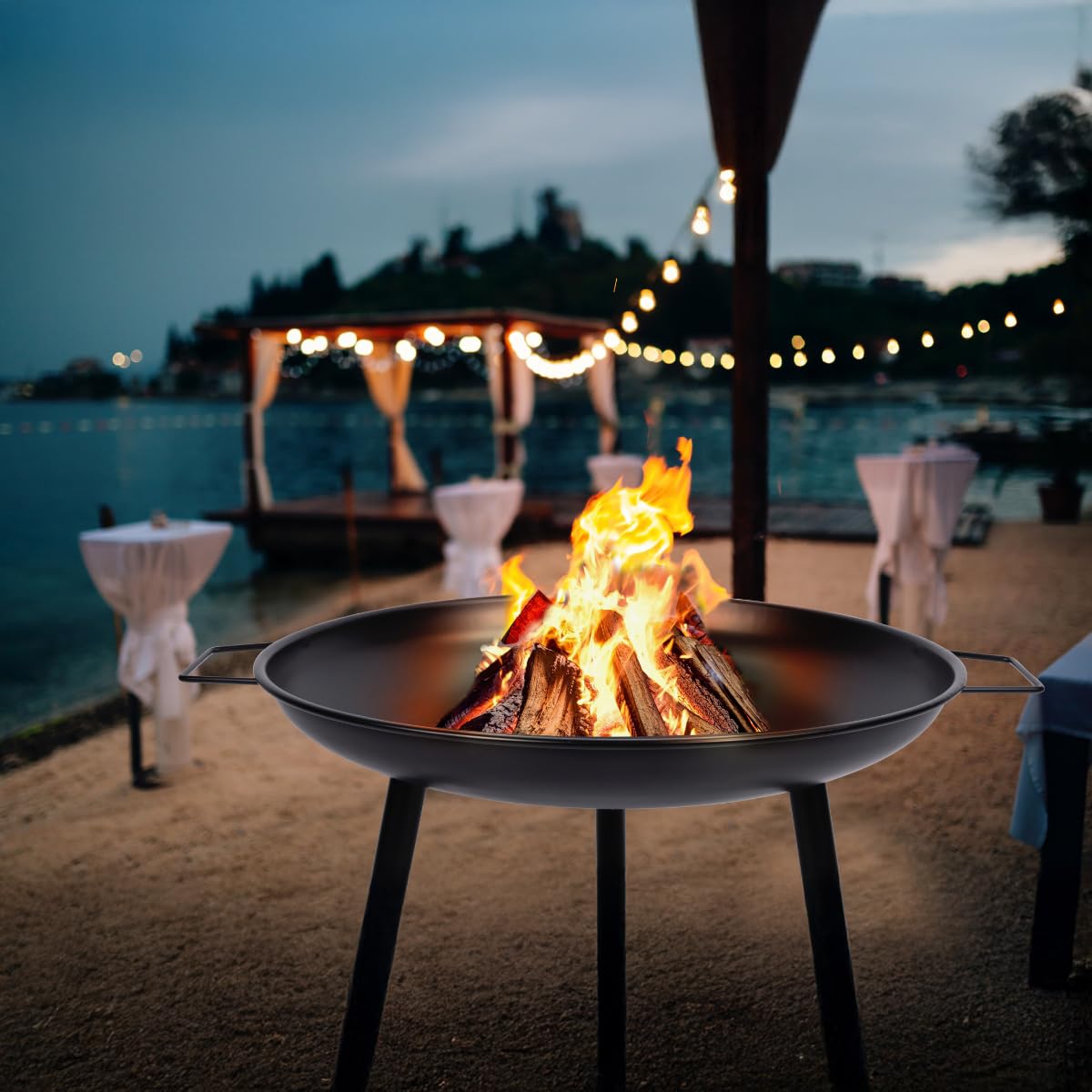 Alpina Brasero Extérieur Ø60 cm Incinérateur de Jardin sur Pied - Facile à Transporter avec Poignées - Décoration Jardin et Terrasse Extérieurs - Acier Au Carbone, Noir
