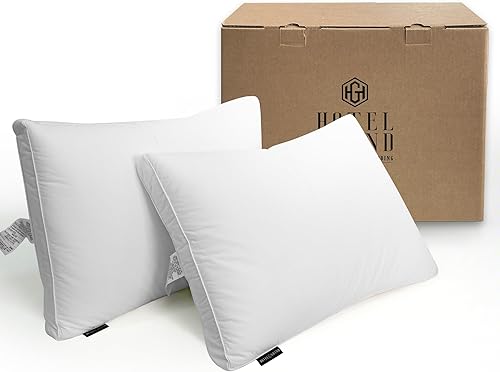 Miniatura 7 de Hotel Grand Juego de 2 almohadas de plumón de ganso de fibra de plumón de ganso, 100% algodón, fundas de almohada con refuerzo para dormir de