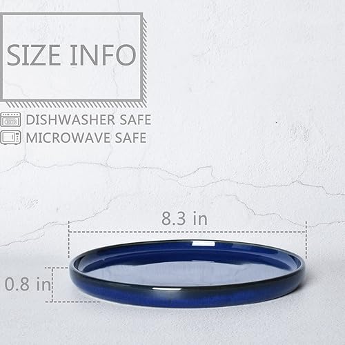 Miniatura 9 de Bosmarlin Juego de 4 platos de cerámica para ensalada, pasta, postre, microondas y lavavajillas (beige, 8.2 pulgadas)